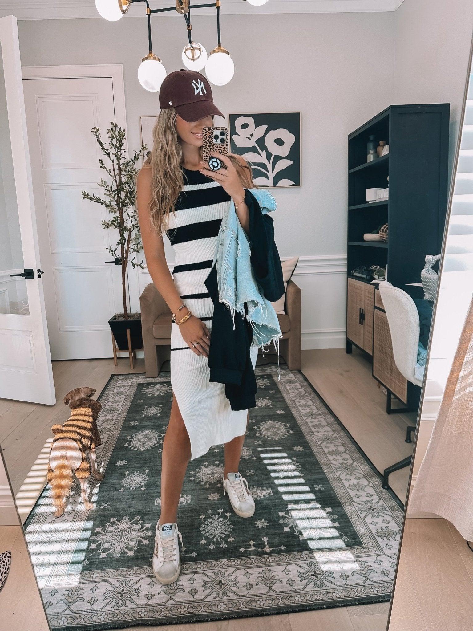 Black Stripe Ribbed Midi Dress - FINAL SALE Female Product Image