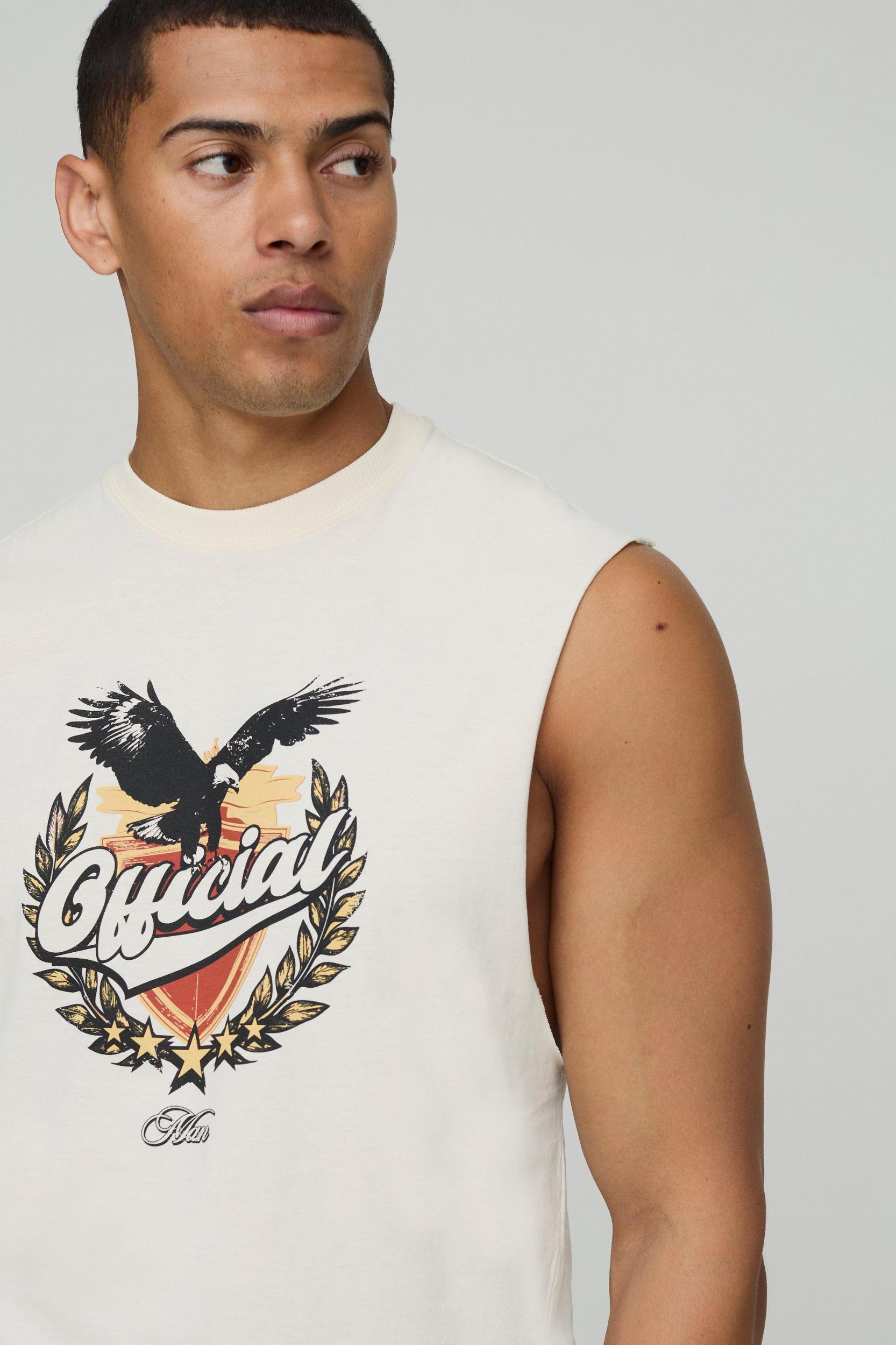 Ecru Oversized Boxy Eagle Graphic Tank | boohooMAN USA Product Image