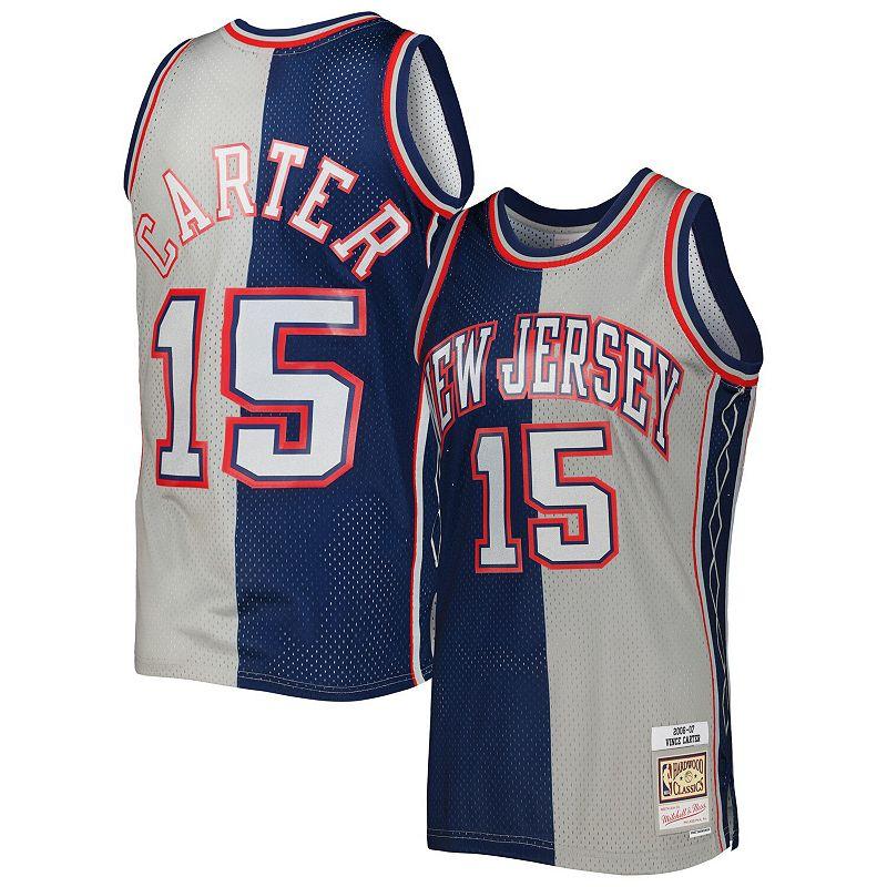 Men's Mitchell & Ness Vince Carter Navy/Gray New Jersey Nets Hardwood Classics 2006-07 Split Swingman Jersey, Size: Small, Nba Blue Product Image