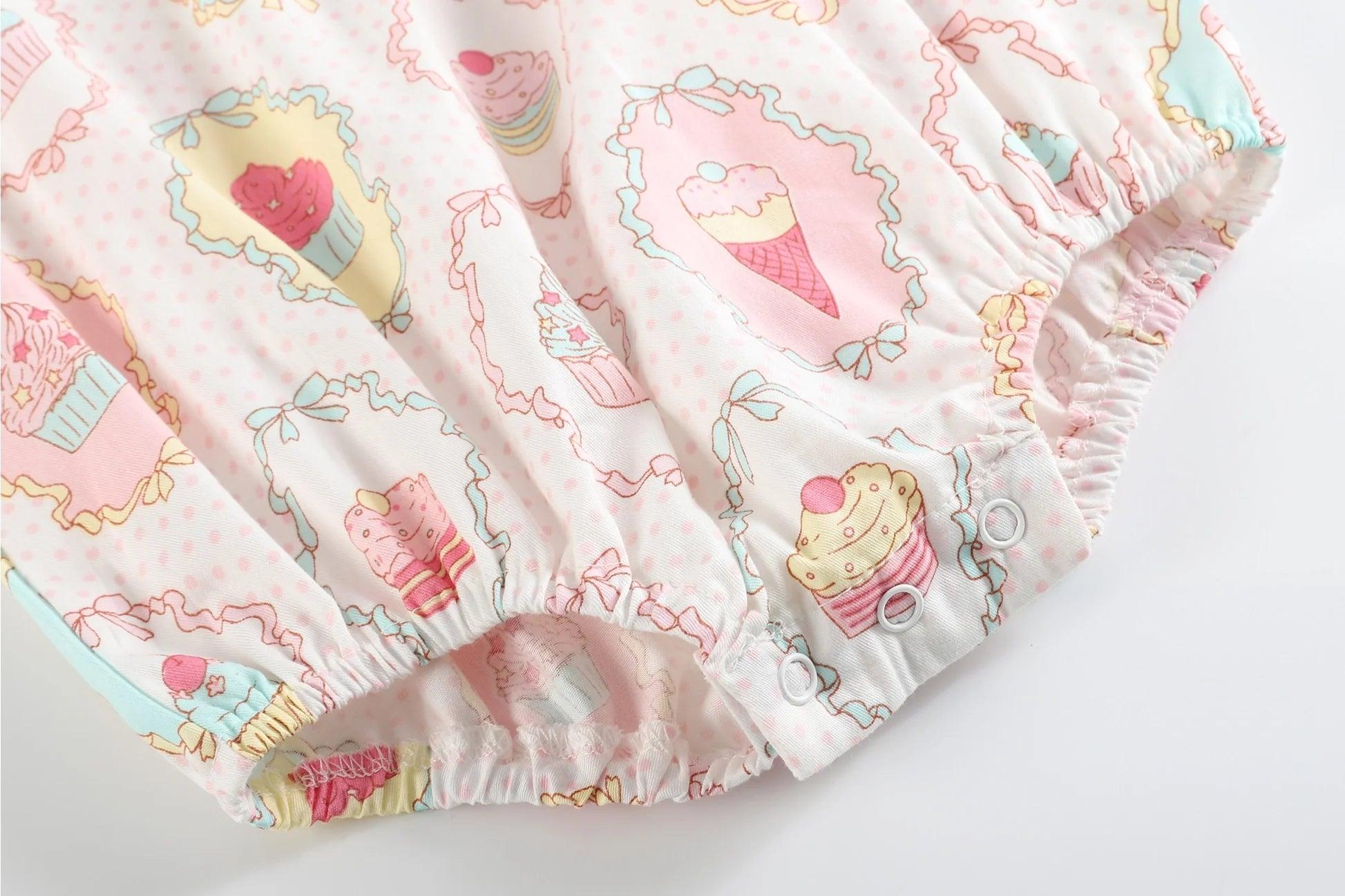 Sweet Bakery Print Cupcake Collared Bubble Romper Product Image