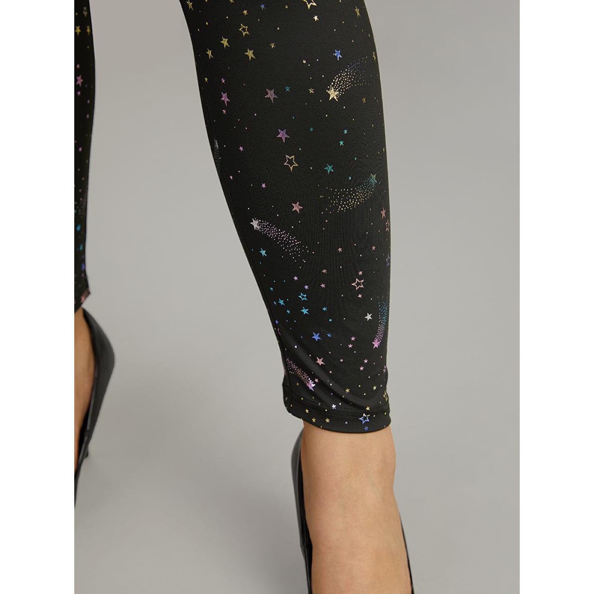 Plus Size Galaxy Galaxy High Rise Leggings Women Black Casual High stretch Skinny High Rise Dailywear Leggings BloomChic 30/6X Product Image