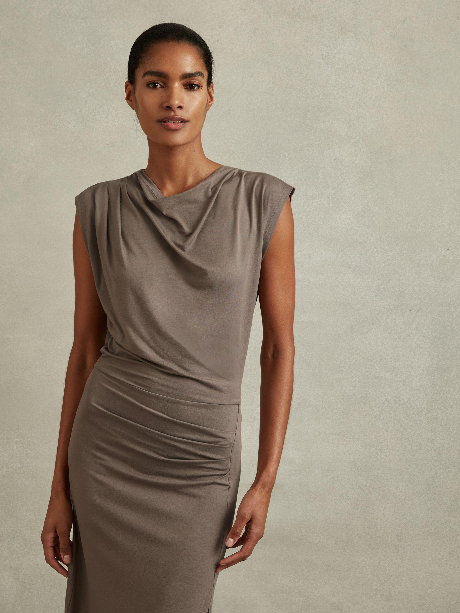 Ruched Jersey Midi Dress in Mocha Product Image