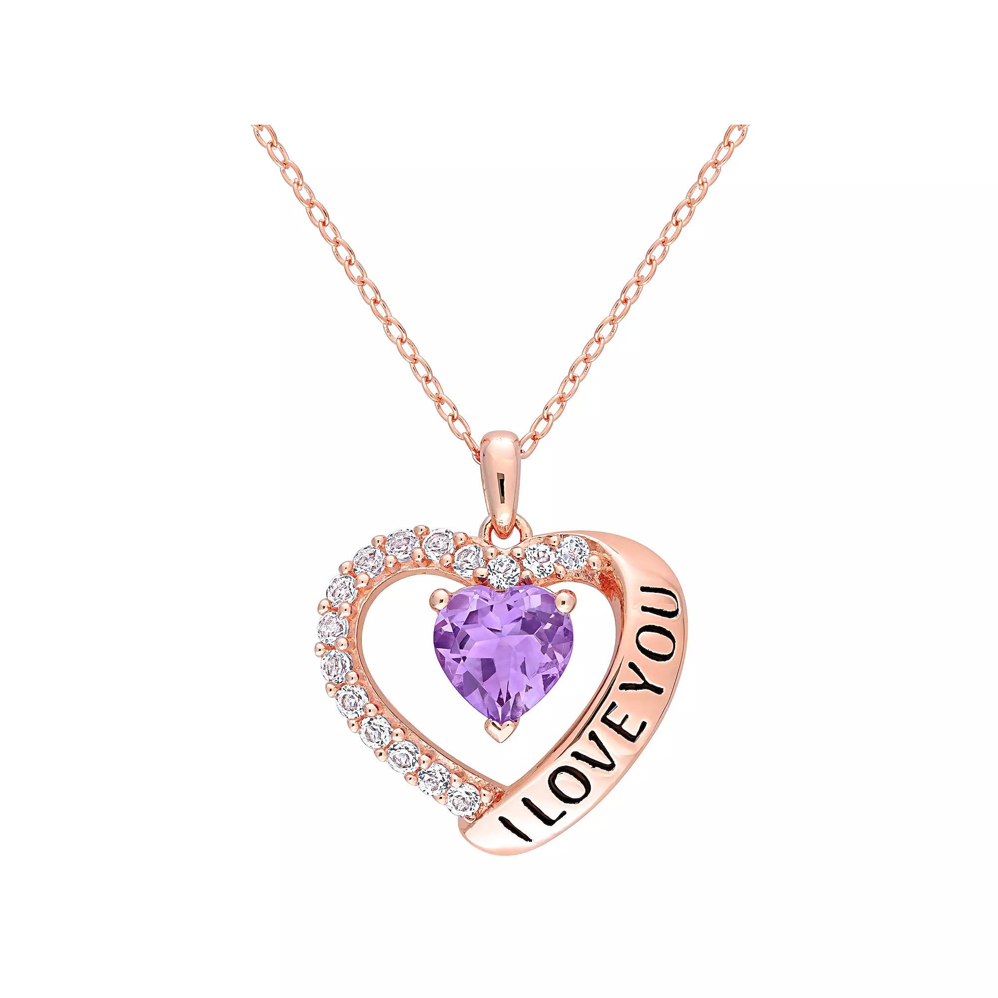 Stella Grace 18k Rose Gold Over Silver Amethyst & White Topaz Heart Pendant, Women's, Size: 18", 18k Rose Gold Plated Product Image