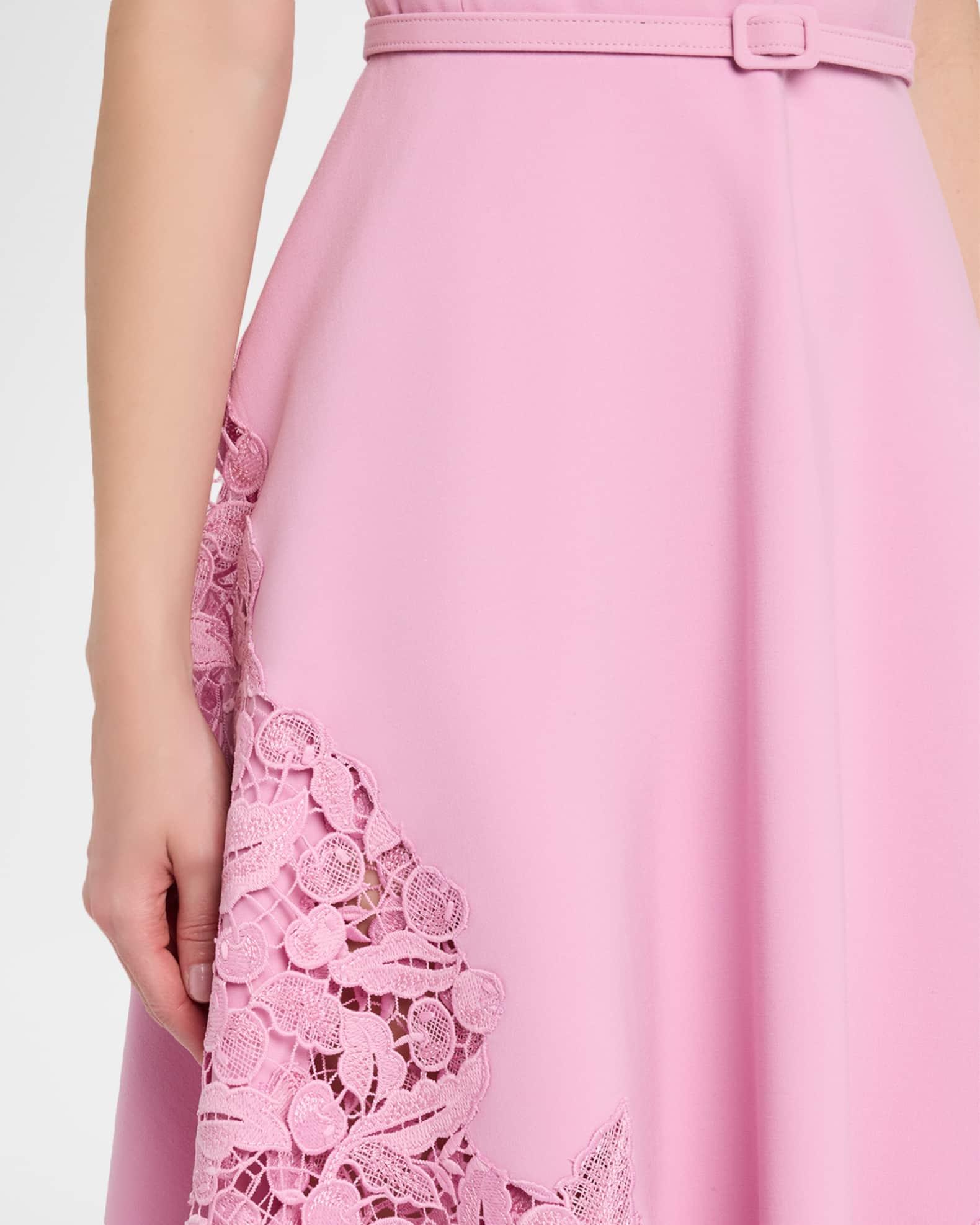 Sleeveless Cherry Guipure Embroidered High-Low Dress With Belt Product Image