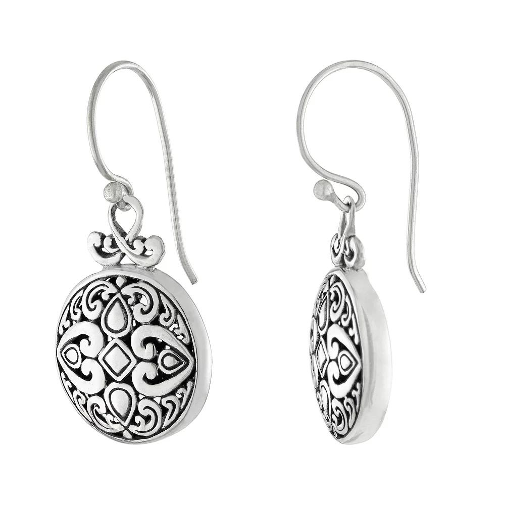Athra NJ Inc Sterling Silver Round Medallion Fishhook Earrings, Women's Product Image
