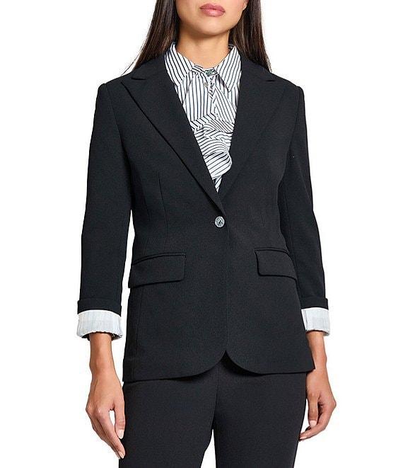 Ming Wang Deco Crepe Notch Lapel Bracelet Sleeve Single Button Blazer Product Image