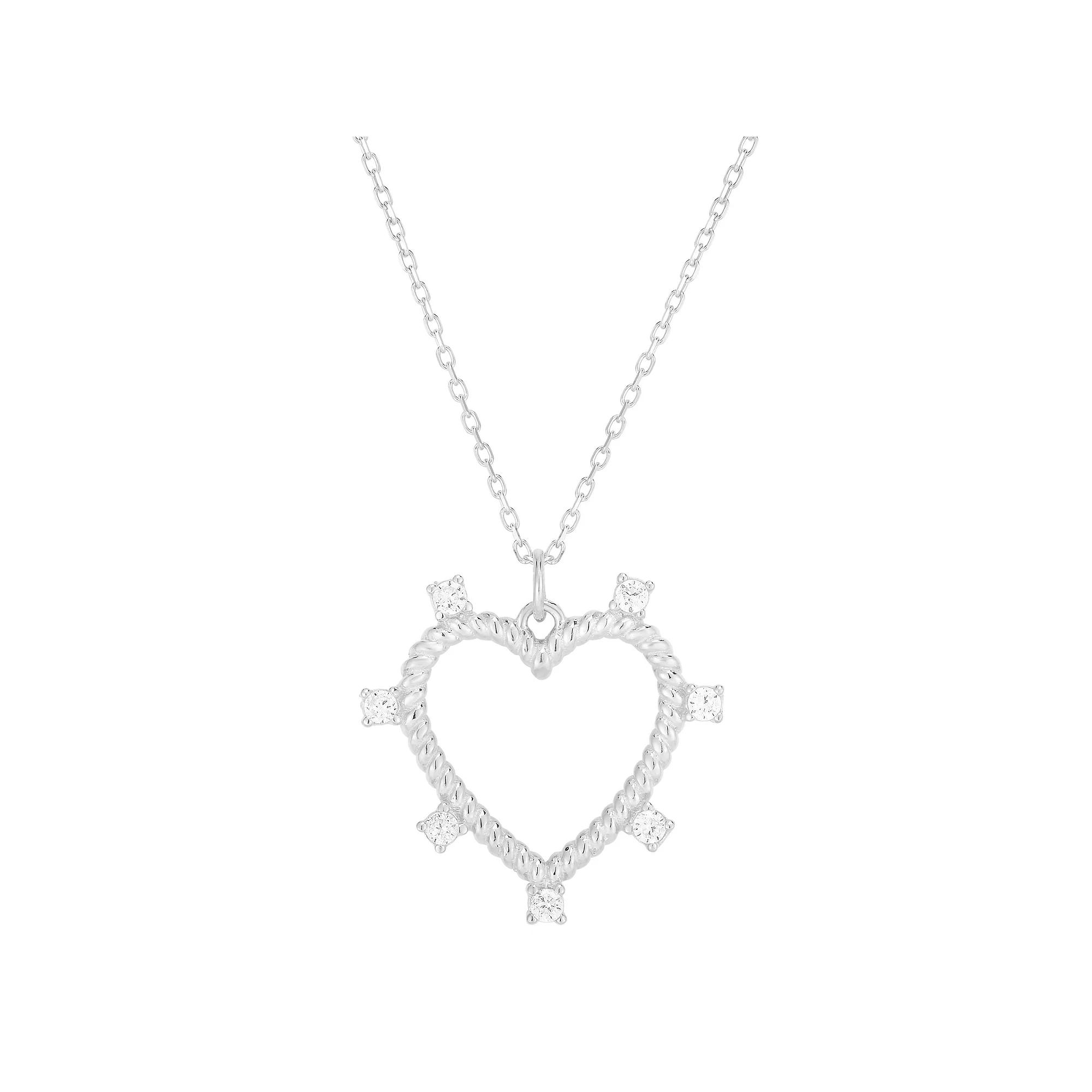 Sunkissed Sterling Silver Over Cubic Zirconia Open Heart Necklace, Womens Silver Tone Product Image