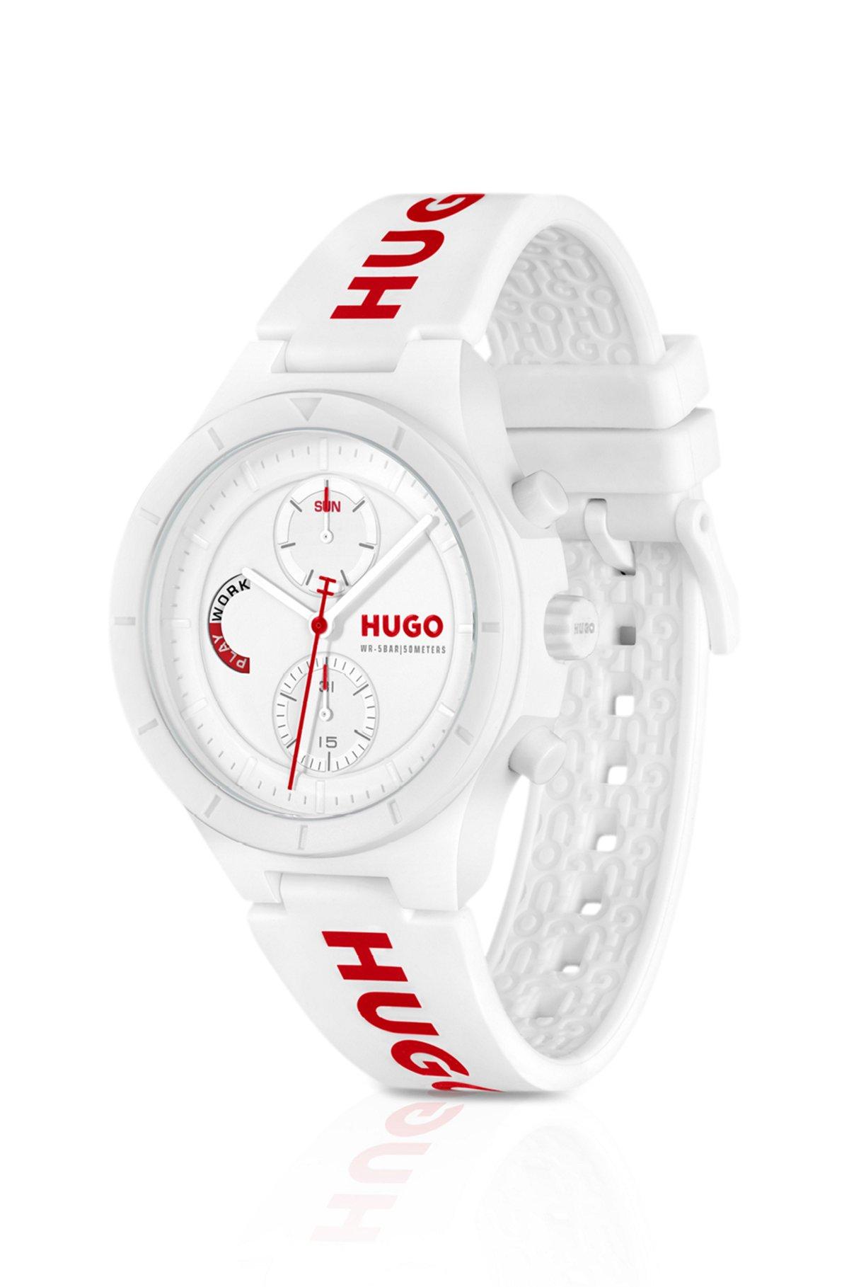 HUGO - White watch with silicone logo strap Product Image