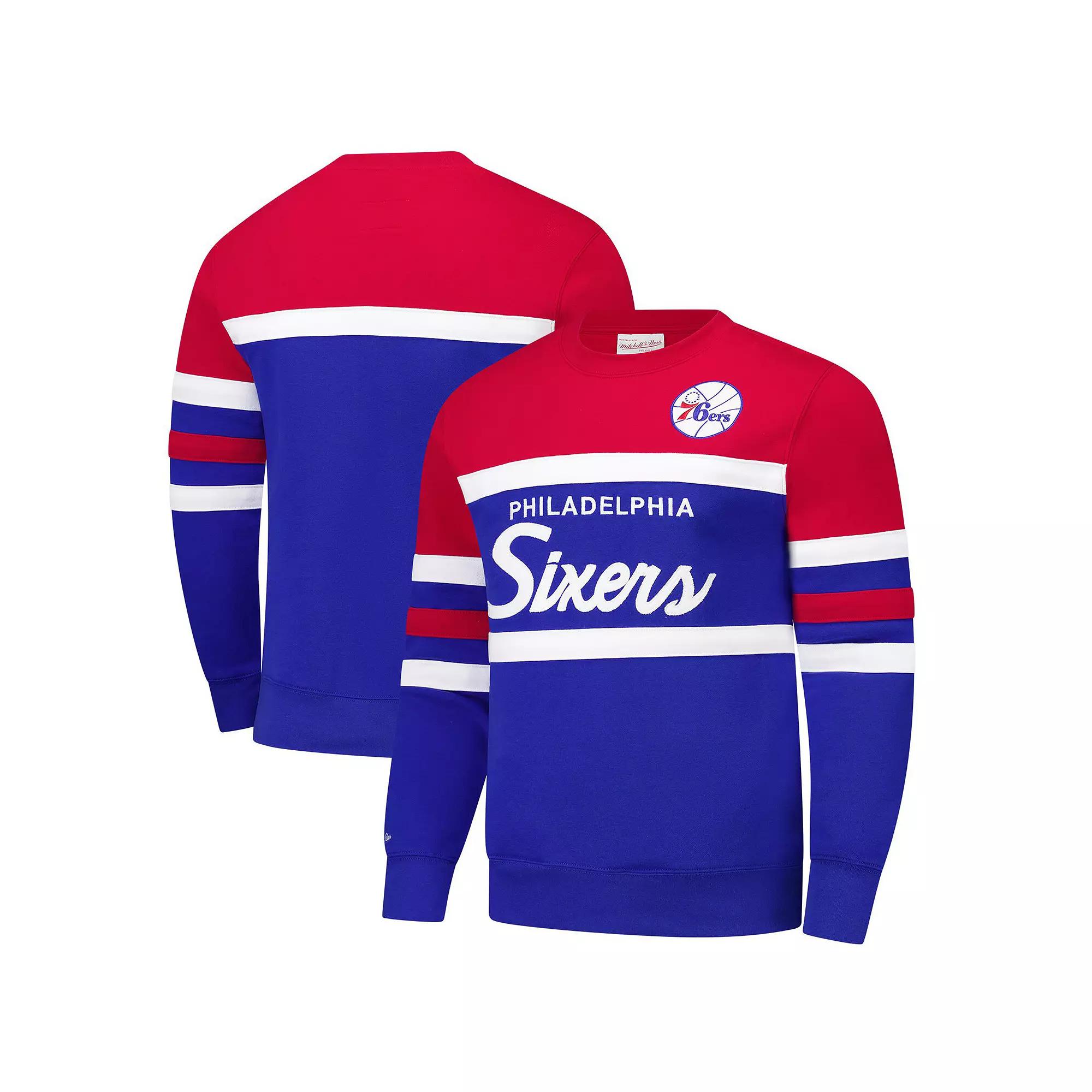 Men's Mitchell & Ness Royal/Red Philadelphia 76ers Hardwood Classics Vintage Logo Head Coach Pullover Sweatshirt, Size: Small, 76r Blue Product Image
