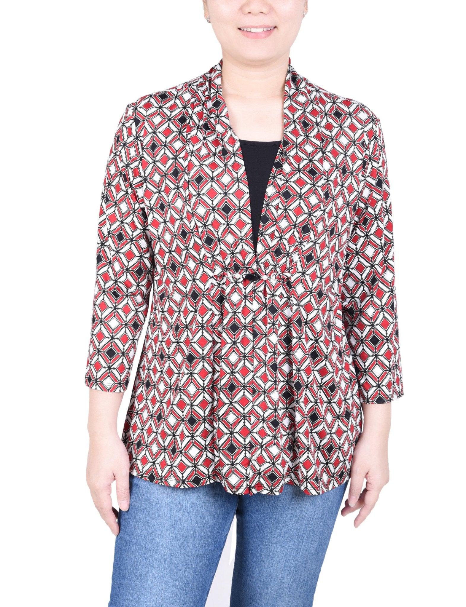 Puff Print 3/4 Sleeve Two-Fer Top - Petite Product Image