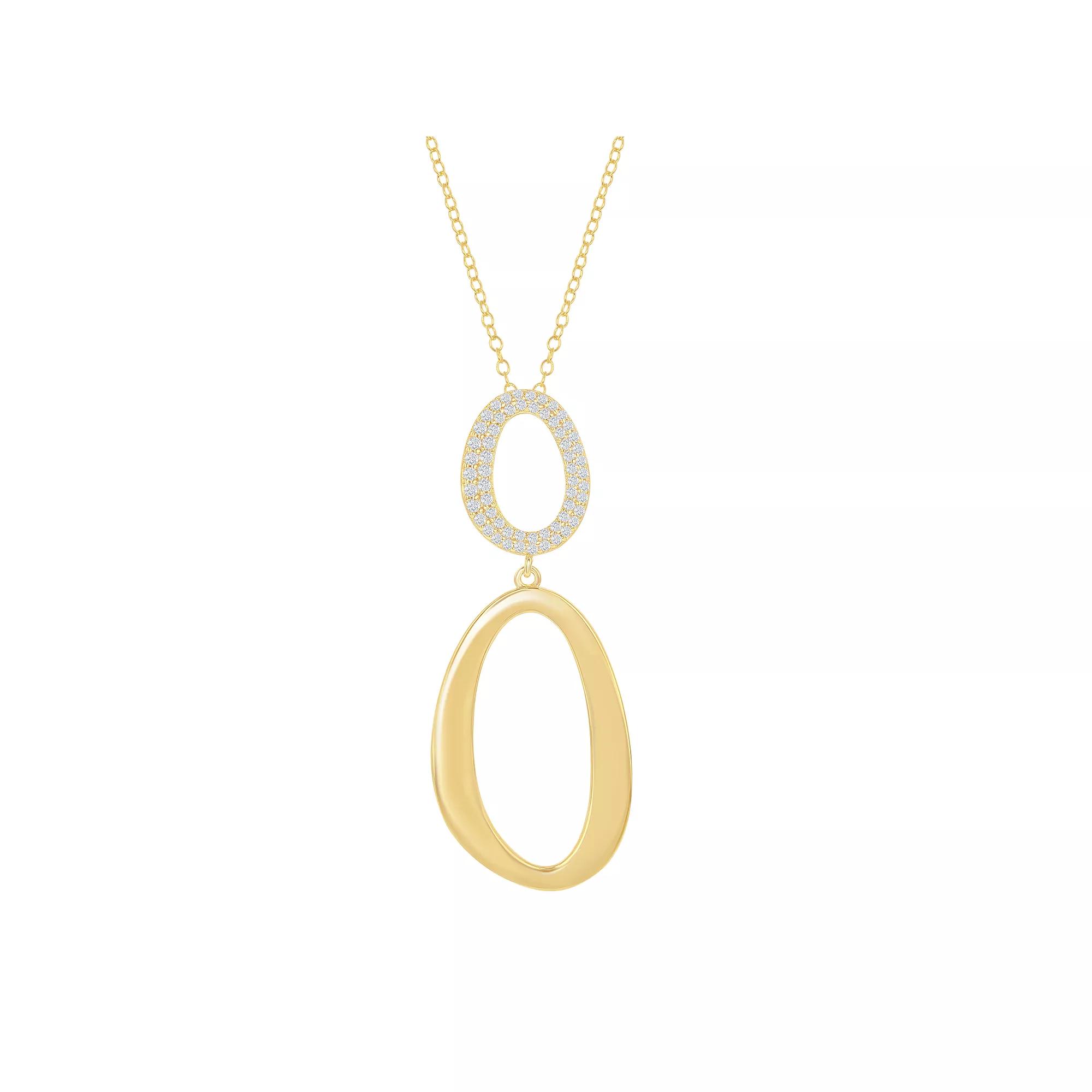 Sterling Silver Cubic Zirconia Double Oval Necklace, Women's, Size: 16-18" ADJ, Gold Tone Product Image