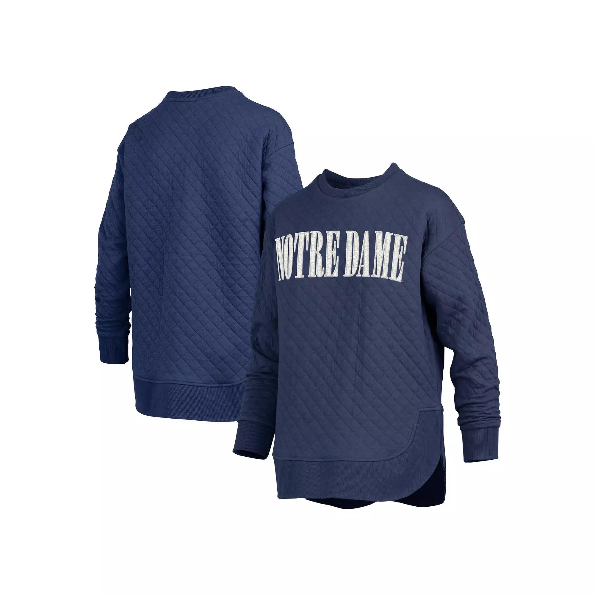 Women's Pressbox Navy Notre Dame Fighting Irish Quilted Long Sleeve Pullover Sweatshirt,  Product Image