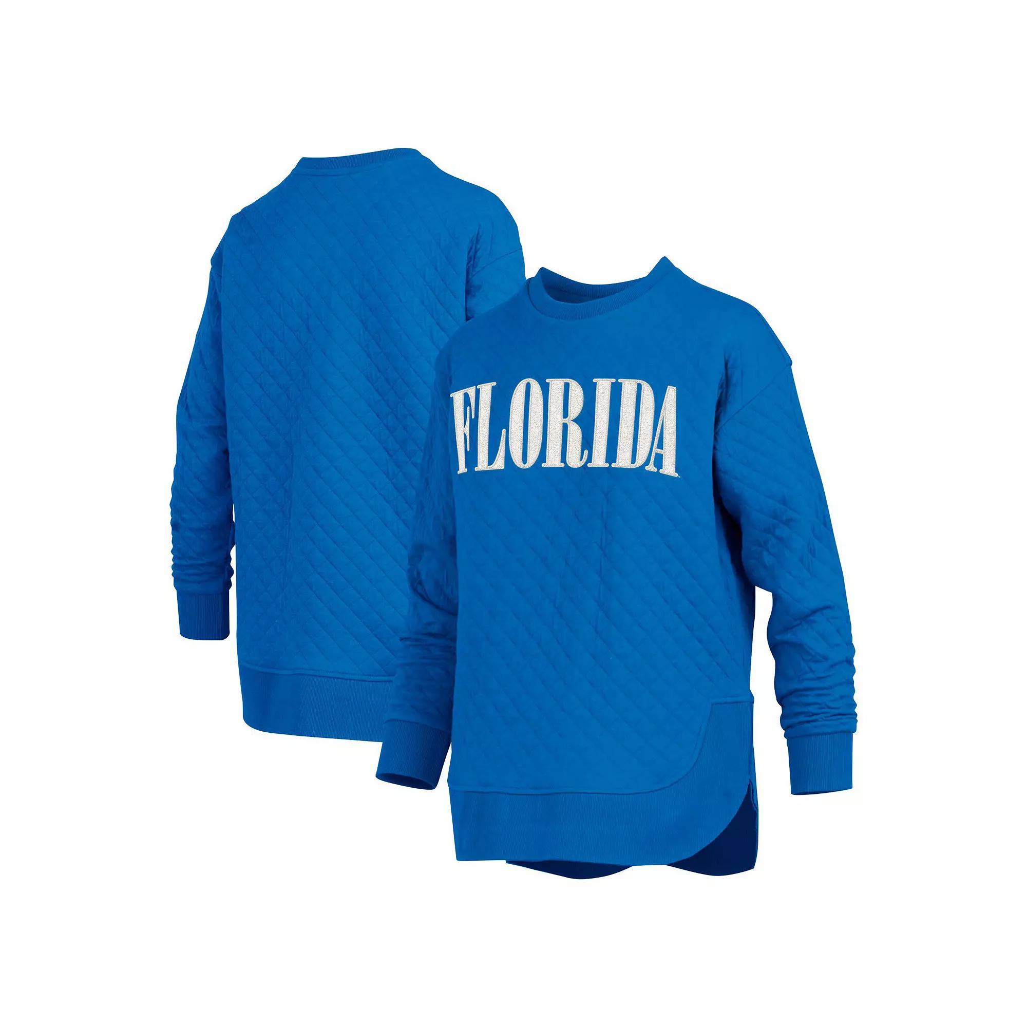 Women's Pressbox Royal Florida Gators Quilted Long Sleeve Pullover Sweatshirt,  Product Image