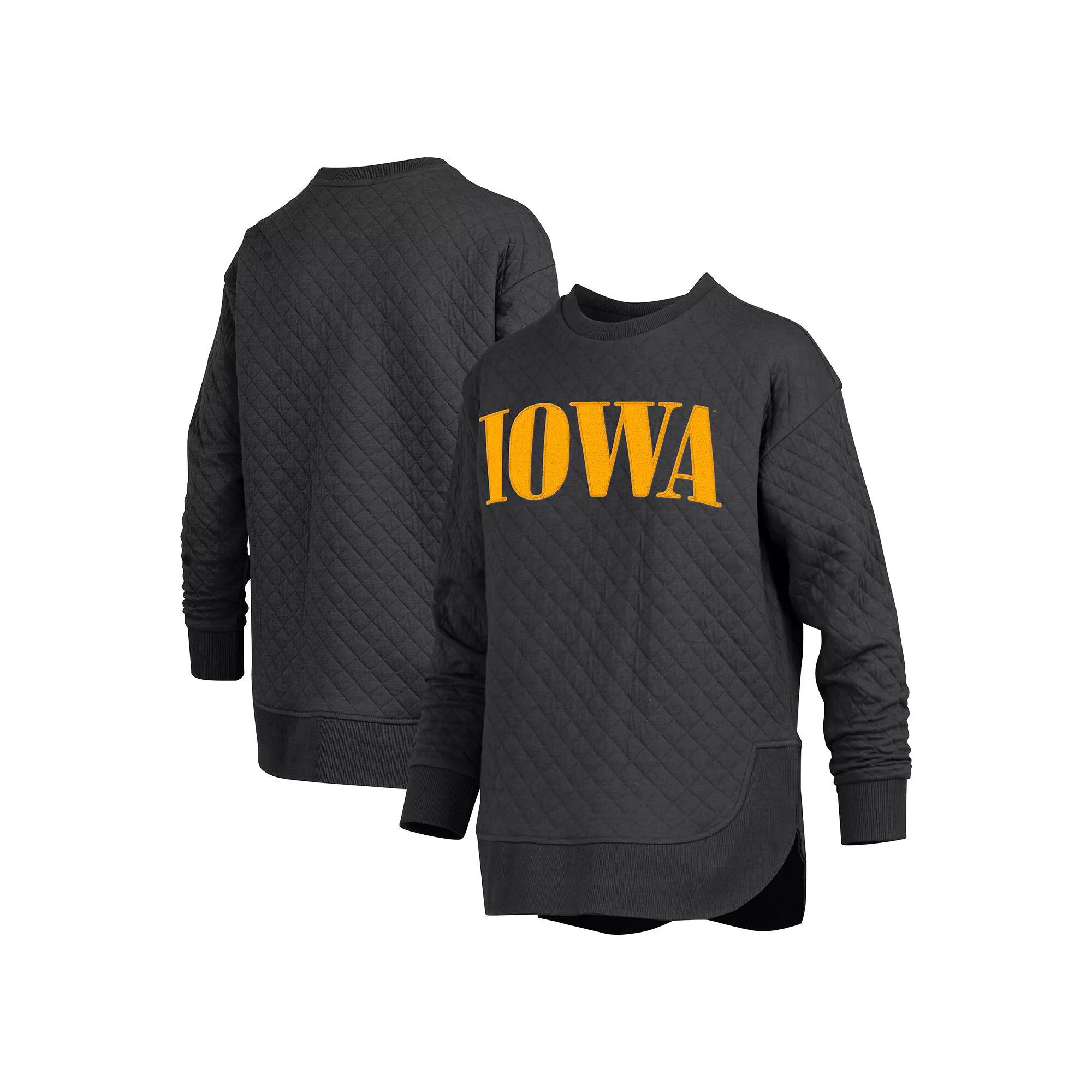 Women's Pressbox Black Iowa Hawkeyes Quilted Long Sleeve Pullover Sweatshirt,  Product Image