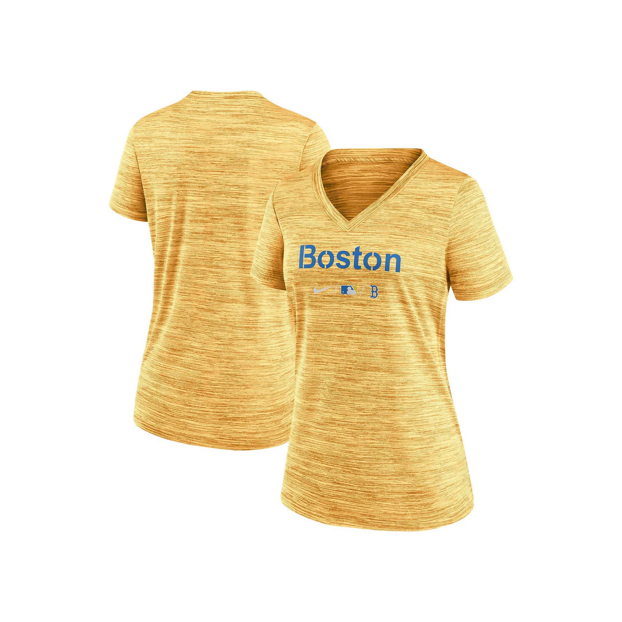 Women's Nike Gold Boston Red Sox MLB City Connect Velocity Space-Dye Performance V-Neck T-Shirt, Size: Small Product Image