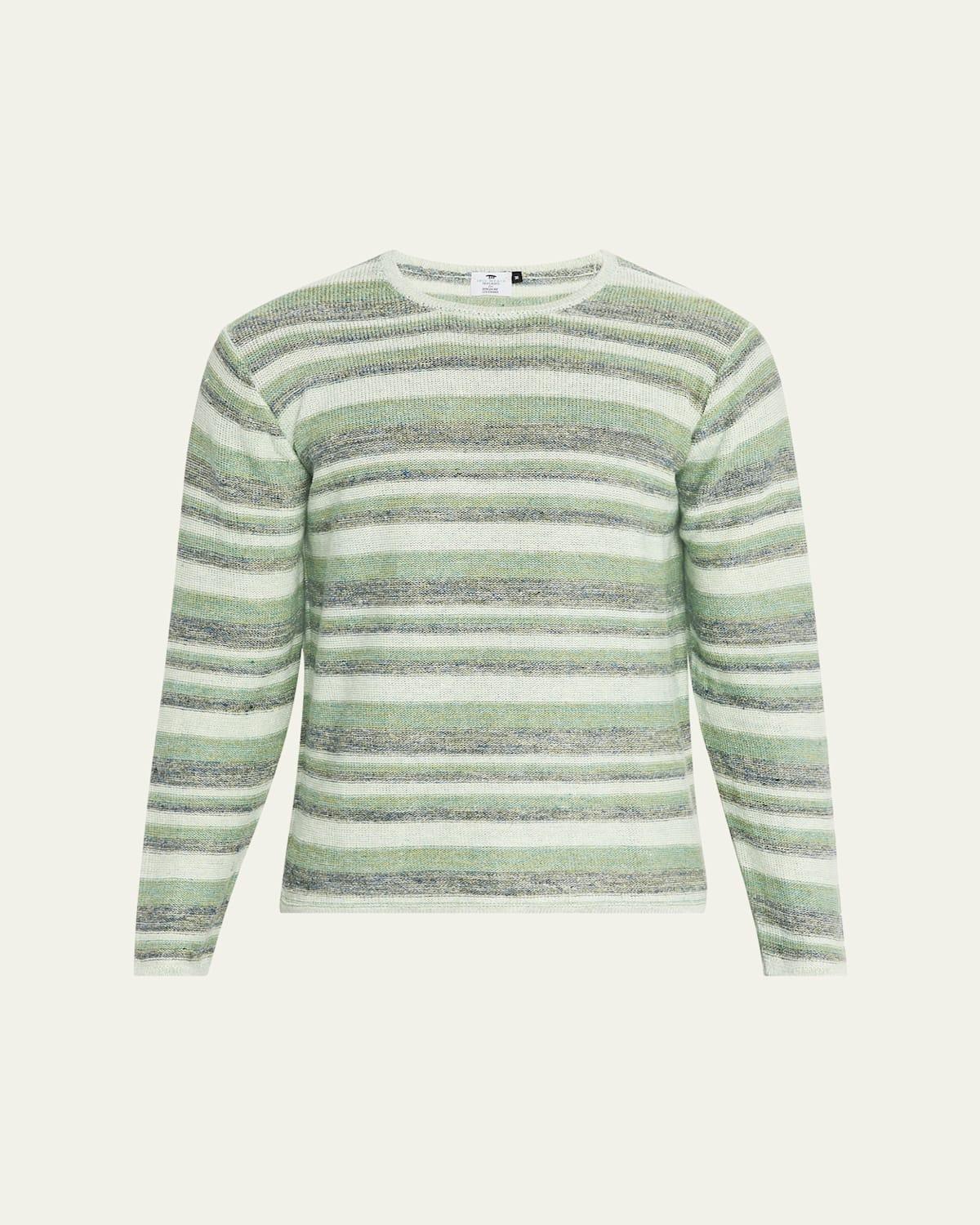Mens Linen Multi-Stripe Crewneck Sweater Product Image