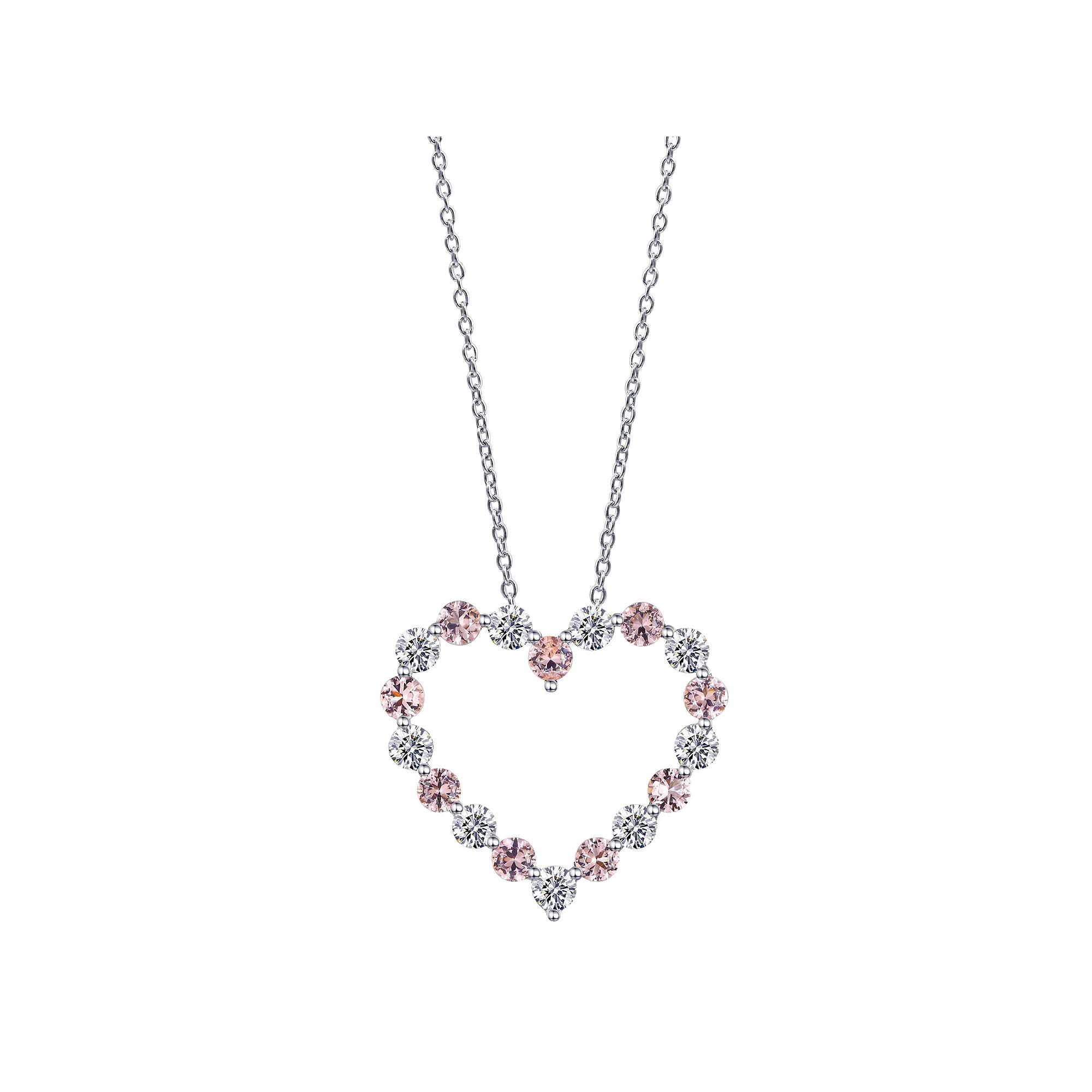 Gemstone Brilliance Sterling Silver Lab-Created White Sapphire & Simulated Gemstone Heart Pendant Necklace, Women's, Size: 18", Simulated Morganite Product Image