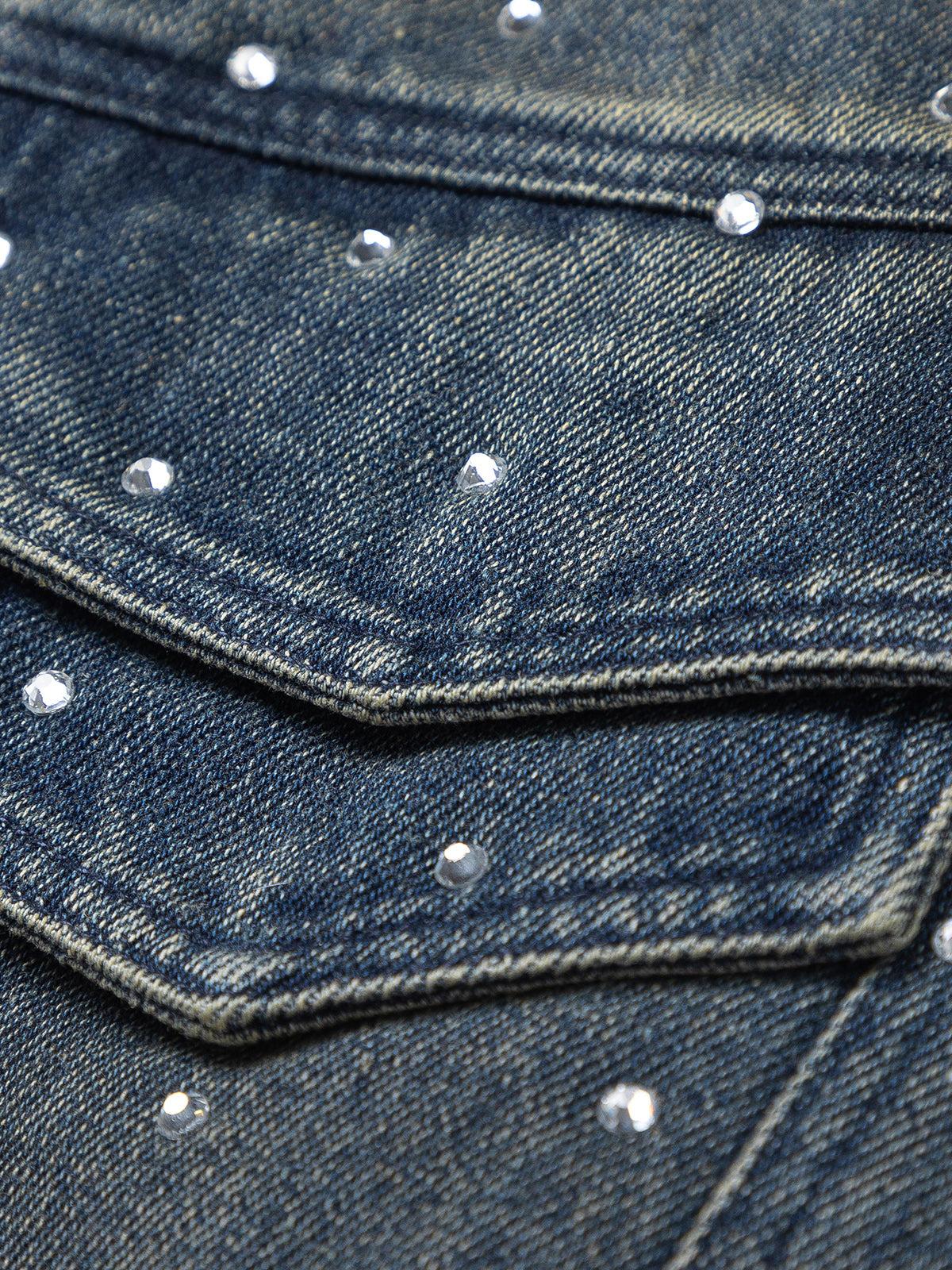 Aelfric Eden Dirt Color Rhinestone Denim Jacket Product Image