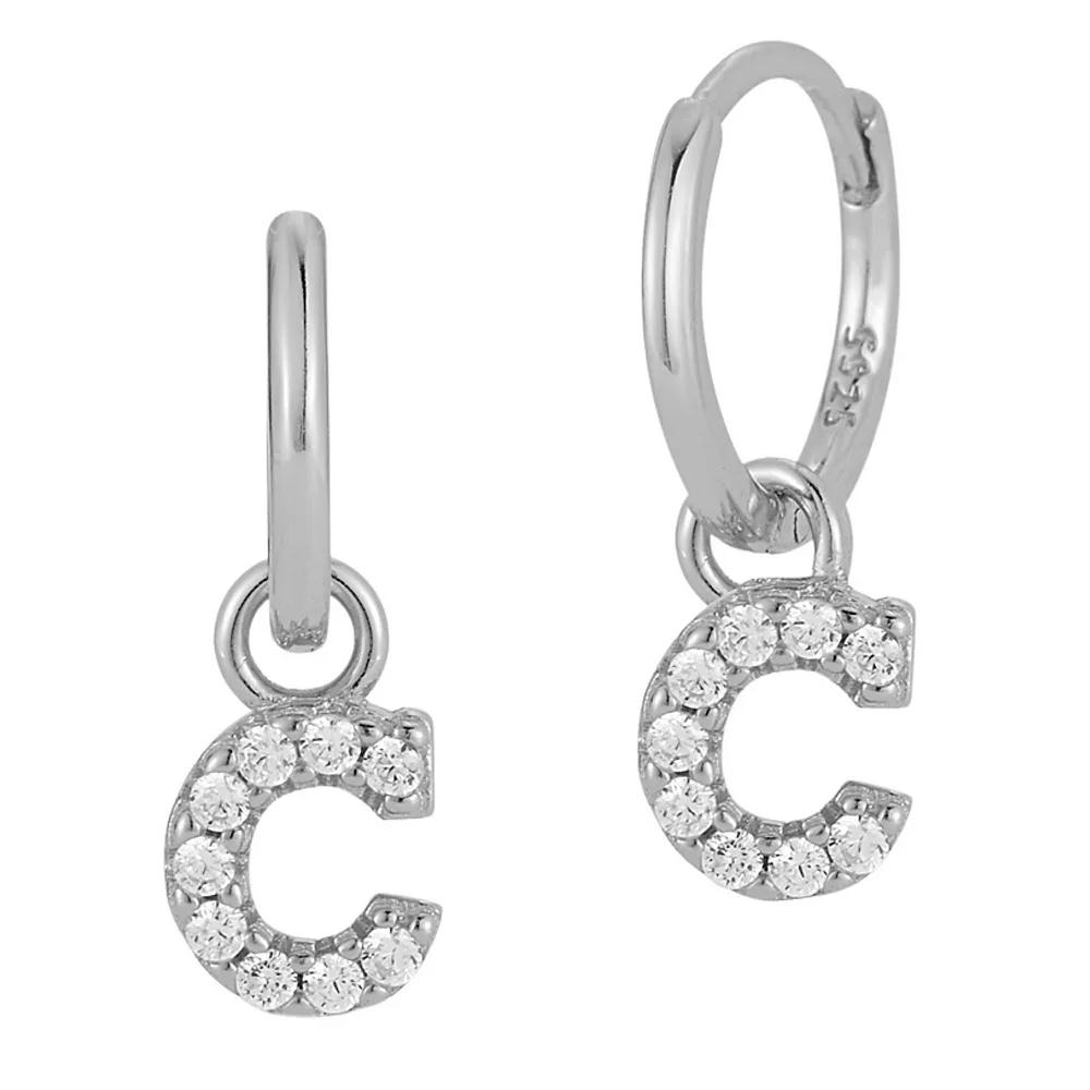 Sunkissed Sterling Cubic Zirconia Initial Drop Earrings, Women's, Silver Tone C Product Image