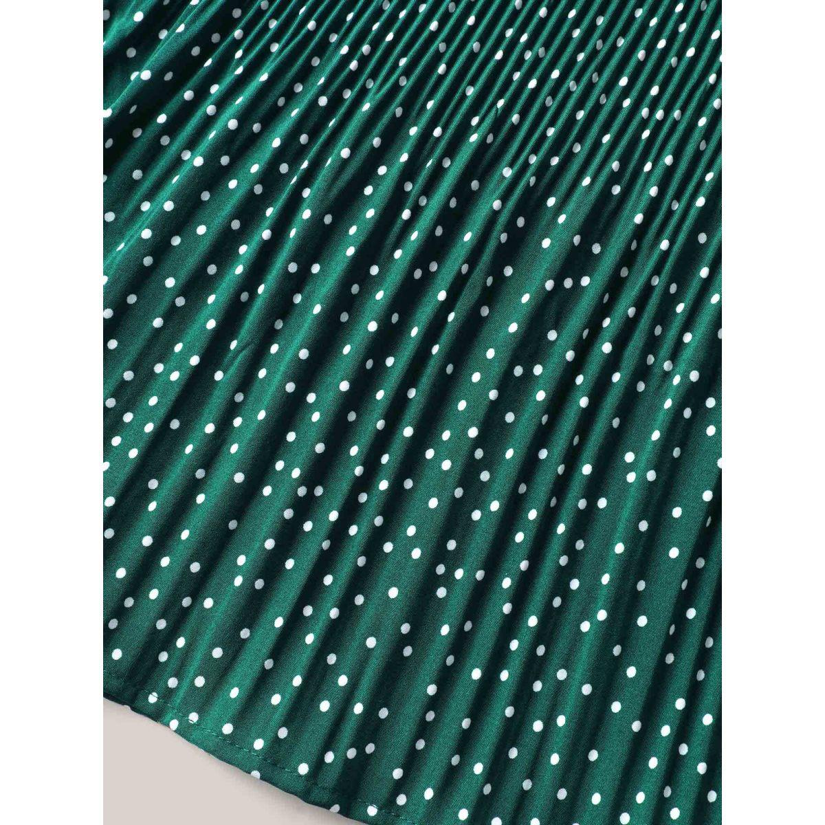 Plus Size Fine Dots Print Smocked Waist Midi Skirt Women DarkGreen Elegant Pleated Bodycon Low stretch Side seam pocket Everyday-Elegant Skirts BloomChic 10/M Product Image