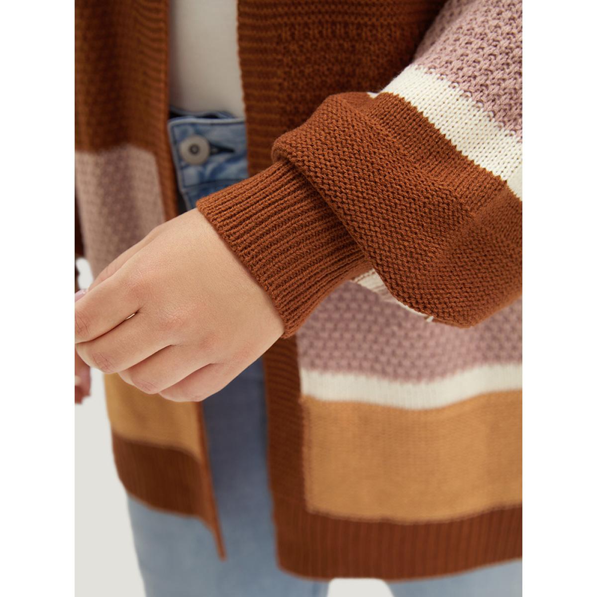 Plus Size Striped Contrast Elastic Cuffs Cardigan Multicolor Women Casual Loose Long Sleeve Dailywear Cardigans BloomChic 30/6X Product Image