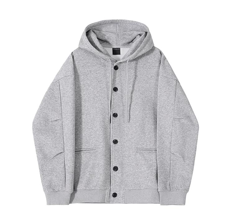 RT No. 11079 GRAY BUTTON-UP HOODIE & WIDE SWEATPANTS Product Image