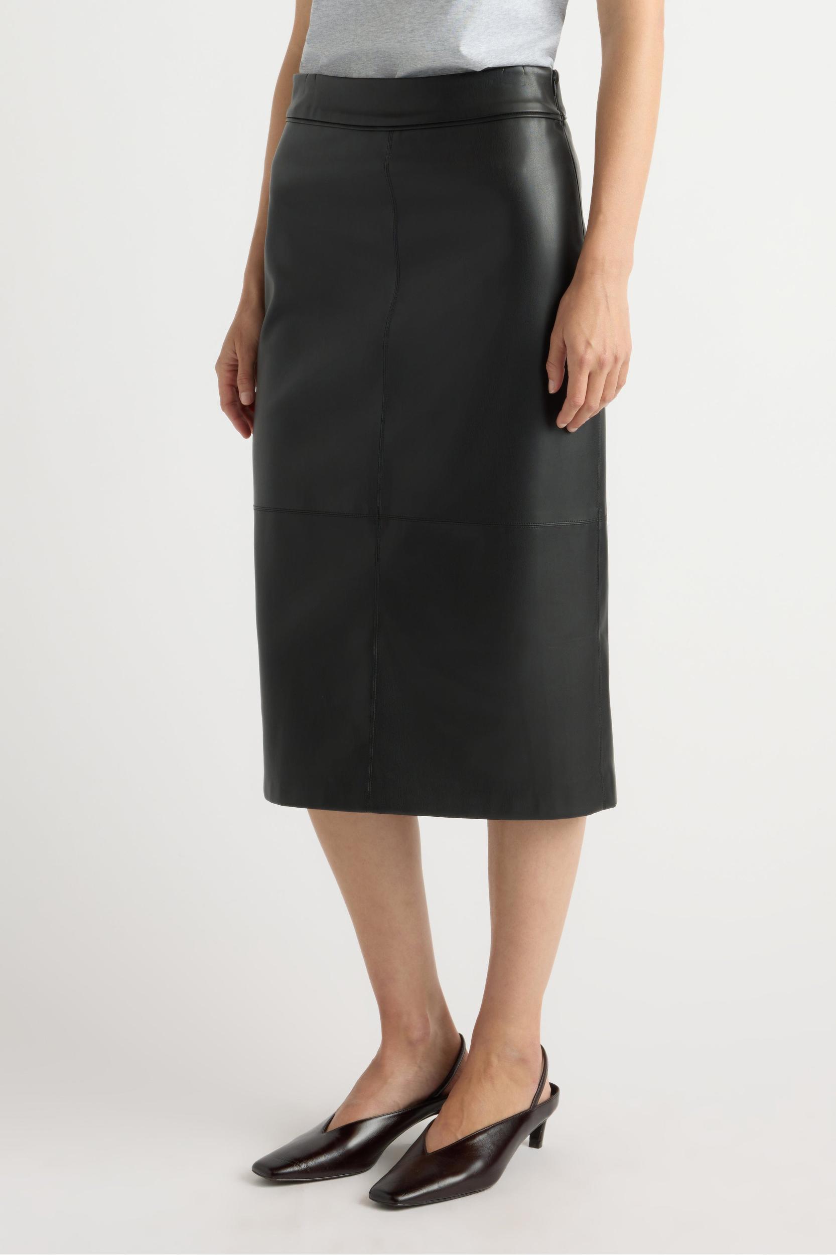 Briony Back-Slit Vegan Leather Skirt Product Image