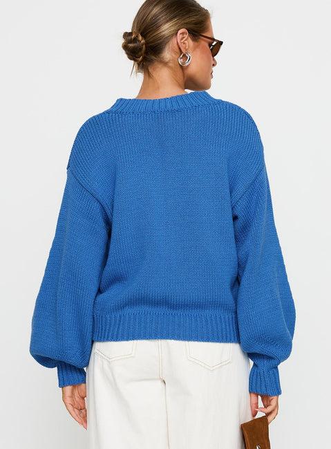 Harmony Balloon Sleeve Knit Sweater Blue Product Image