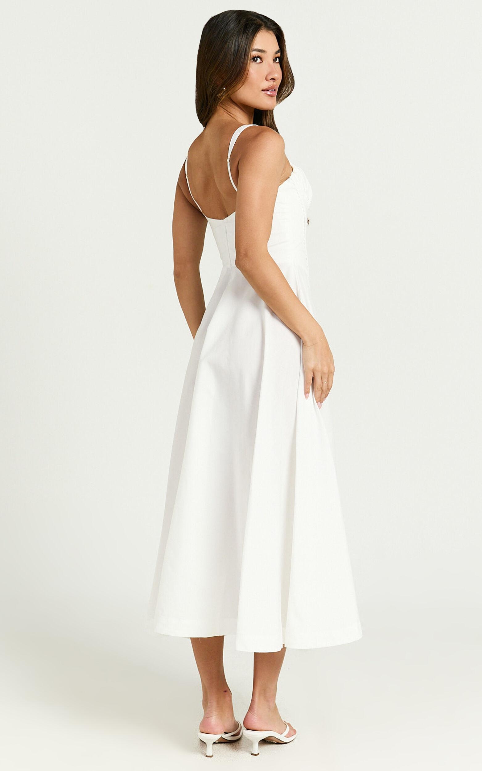 Jonas Midi Dress - Ruched Corset Lace Trim Dress in Ivory Product Image