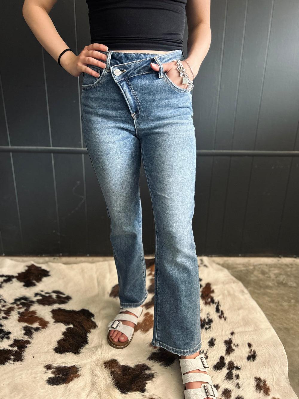 Risen Straight Leg Crossover Jeans Product Image