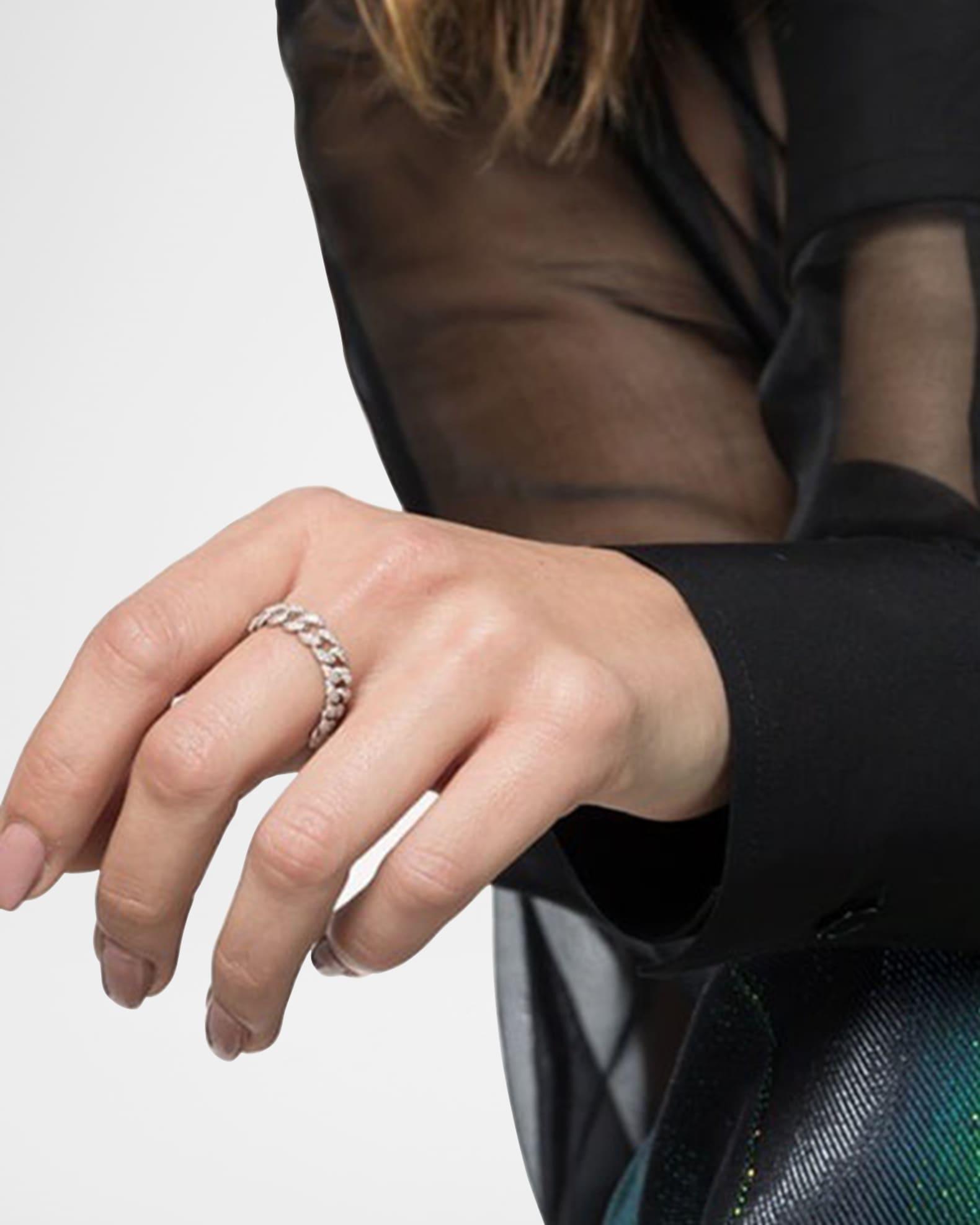 18K White Gold Mini Pave Diamond Link Ring Product Image