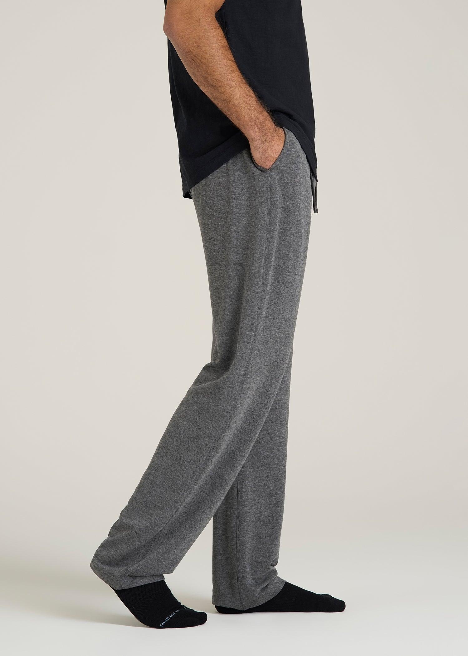 Open-Bottom Pajama Pants for Tall Men in Charcoal Mix Male Product Image