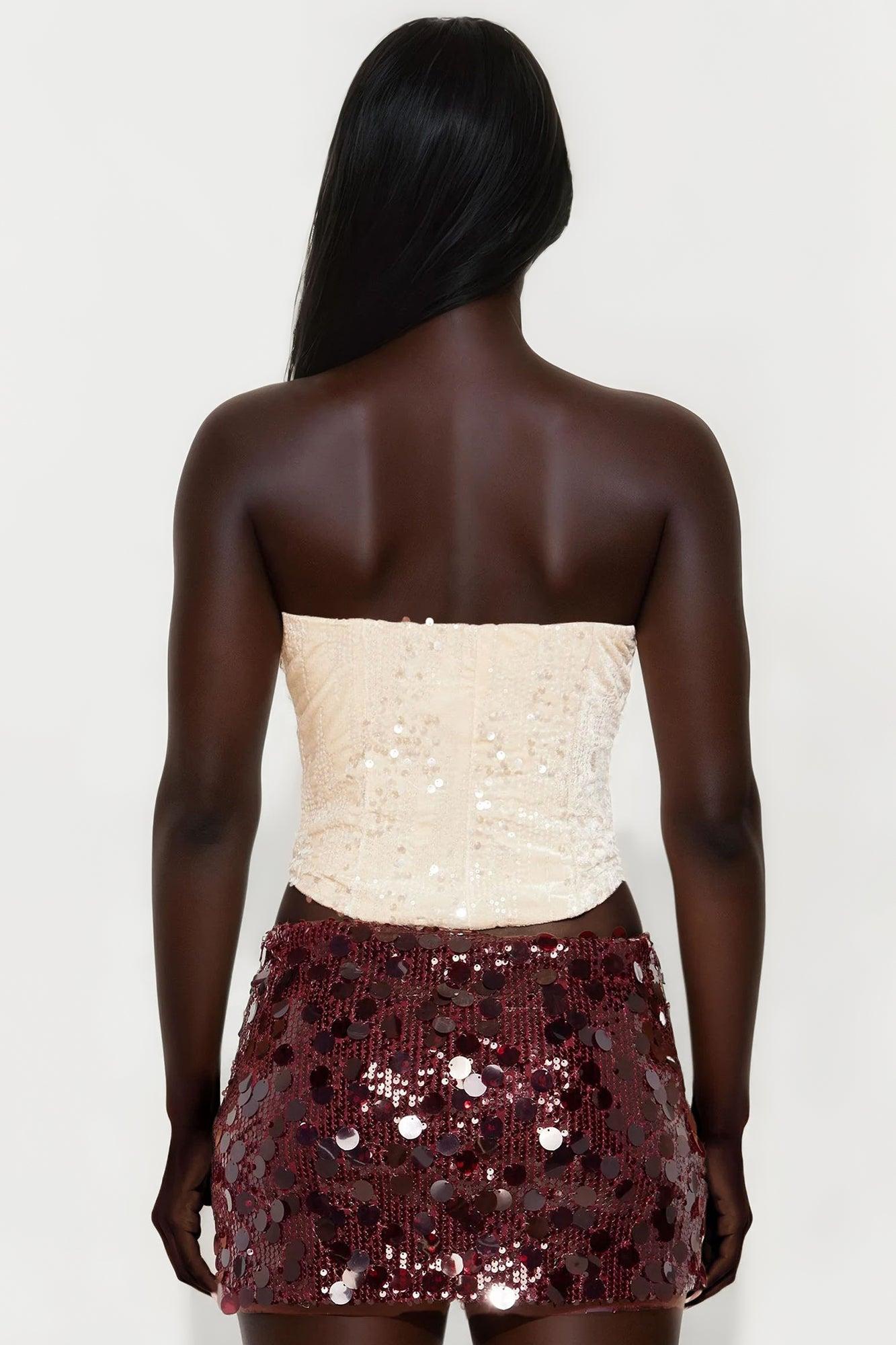 A Splash Of Wild Velvet Sequin Corset Top - Cream Female Product Image