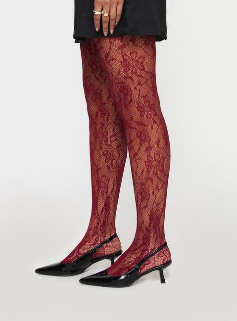 Fior Lace Stockings Red Product Image