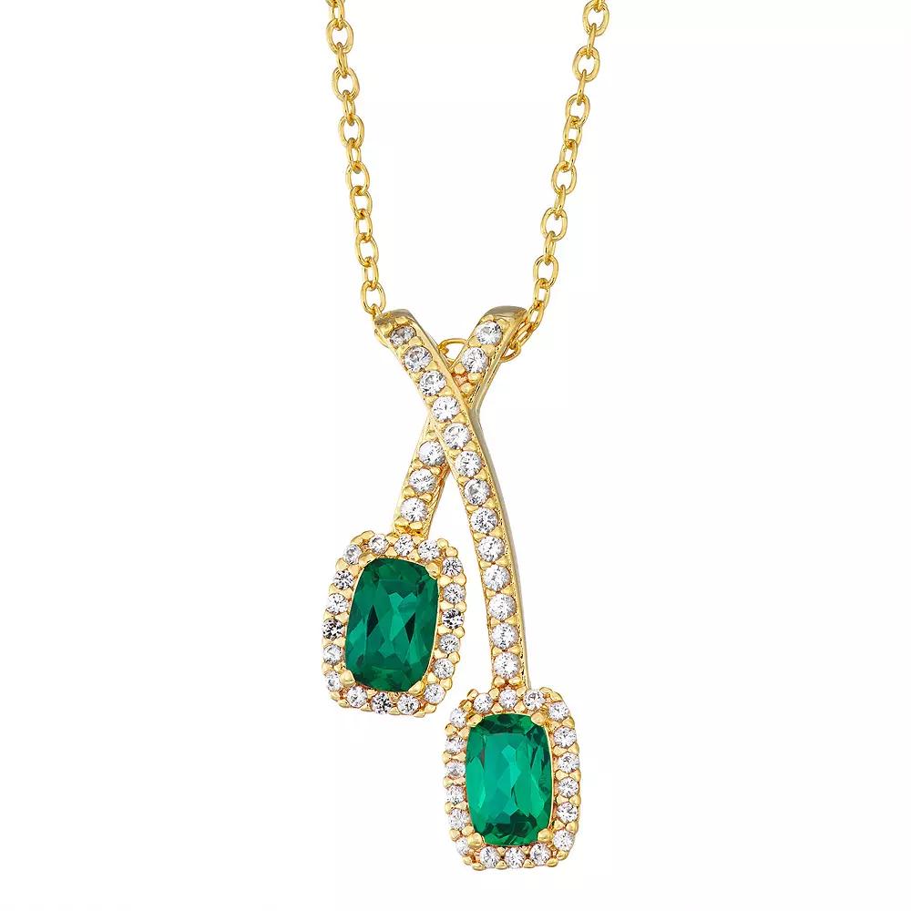 14k Gold Over Silver Lab-Created Emerald & White Sapphire Pendant Necklace, Women's, Size: 18", Gold Tone Product Image