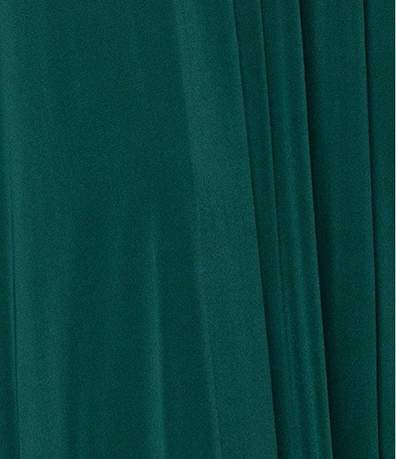 Betsy & Adam Plus Size Chiffon Mesh V-Neck Long Sleeve Gown Product Image