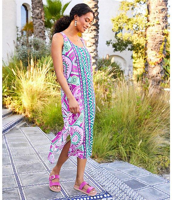 Karen Kane Printed Scoop Neck Sleeveless Side Slit Midi Tank Dress Product Image