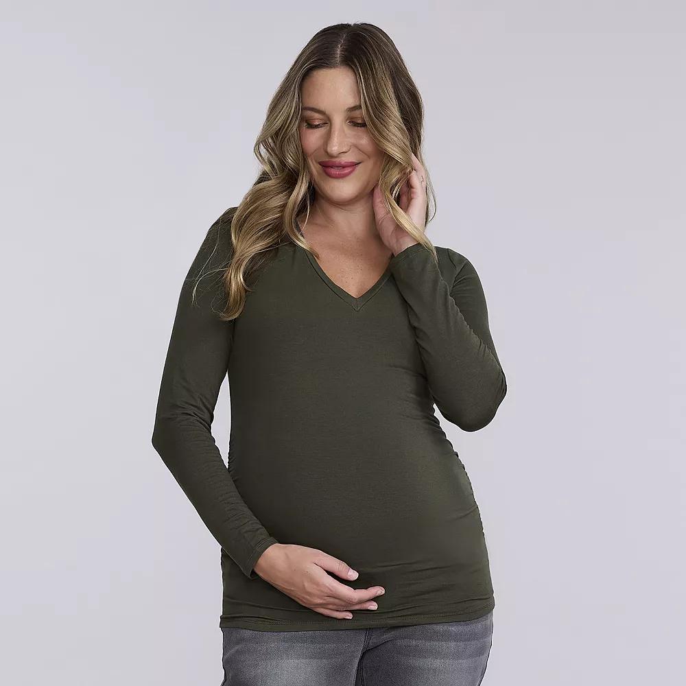 Maternity Motherhood® V-Neck Side Ruched Long Sleeve Tee, Women's,  Product Image