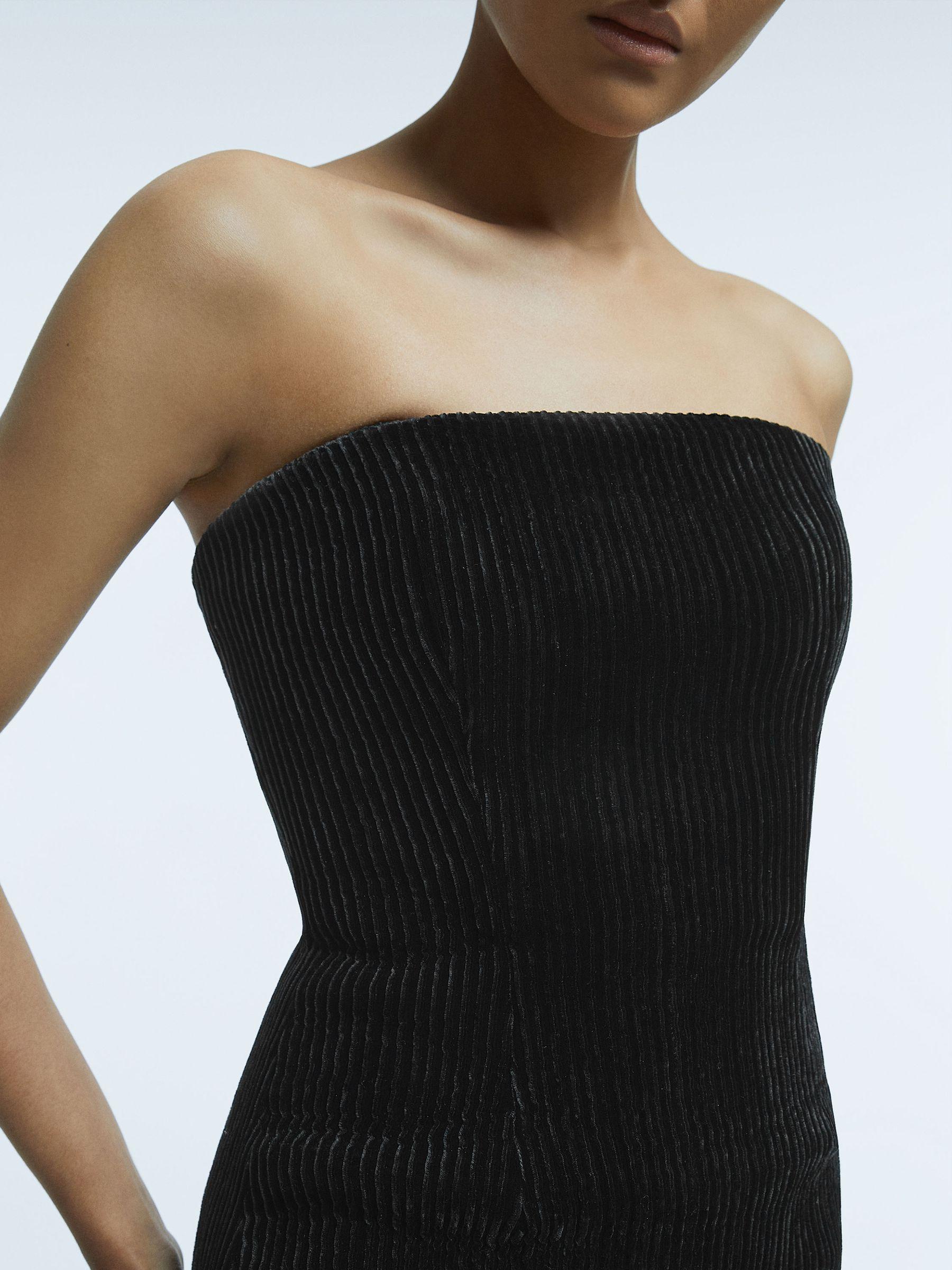 Velvet Pleat Detail Mini Dress in Black Product Image