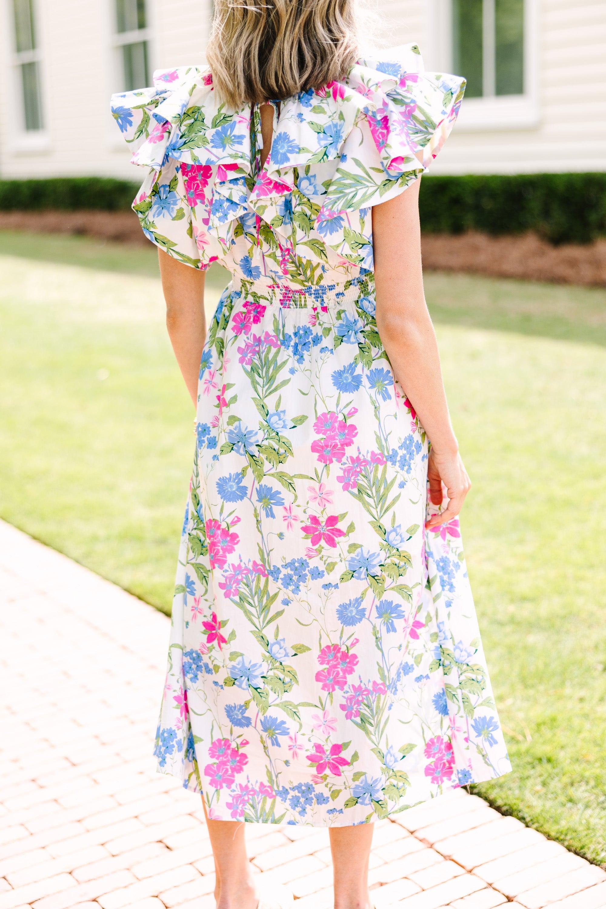 Feeling So Sweet White Floral Midi Dress Female Product Image