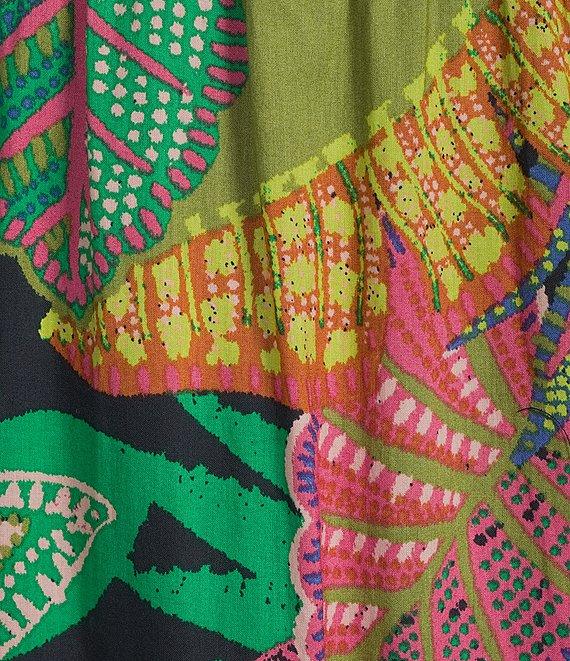 GB Leaf Print V-Neck Tie-Back Tiered Maxi Dress Product Image