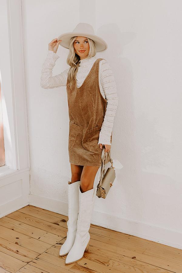 Uptown Manhattan Corduroy Mini Dress in Mocha Product Image