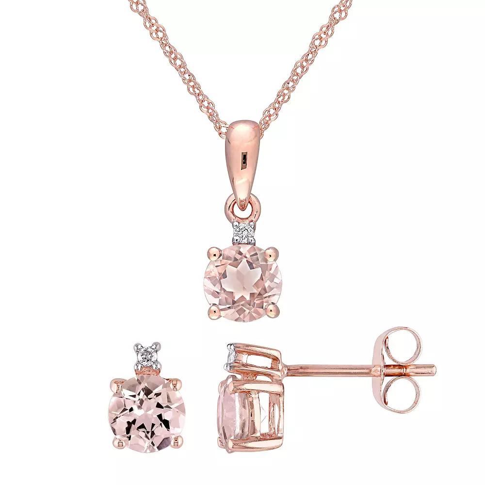 Stella Grace 10k Rose Gold Morganite & Diamond Accent Pendant Stud Earring Set, Women's, Size: 17" Product Image