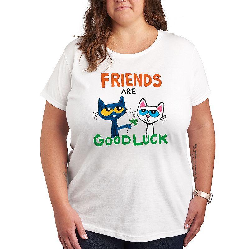 Plus Pete the Cat Friends Are Good Luck Graphic Tee, Womens Grey Gray Product Image