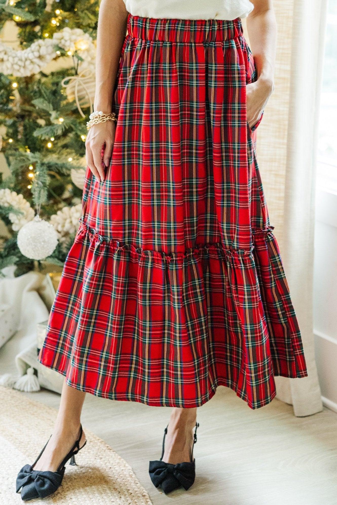 All In A Dream Red Tartan Plaid Midi Skirt Female Product Image