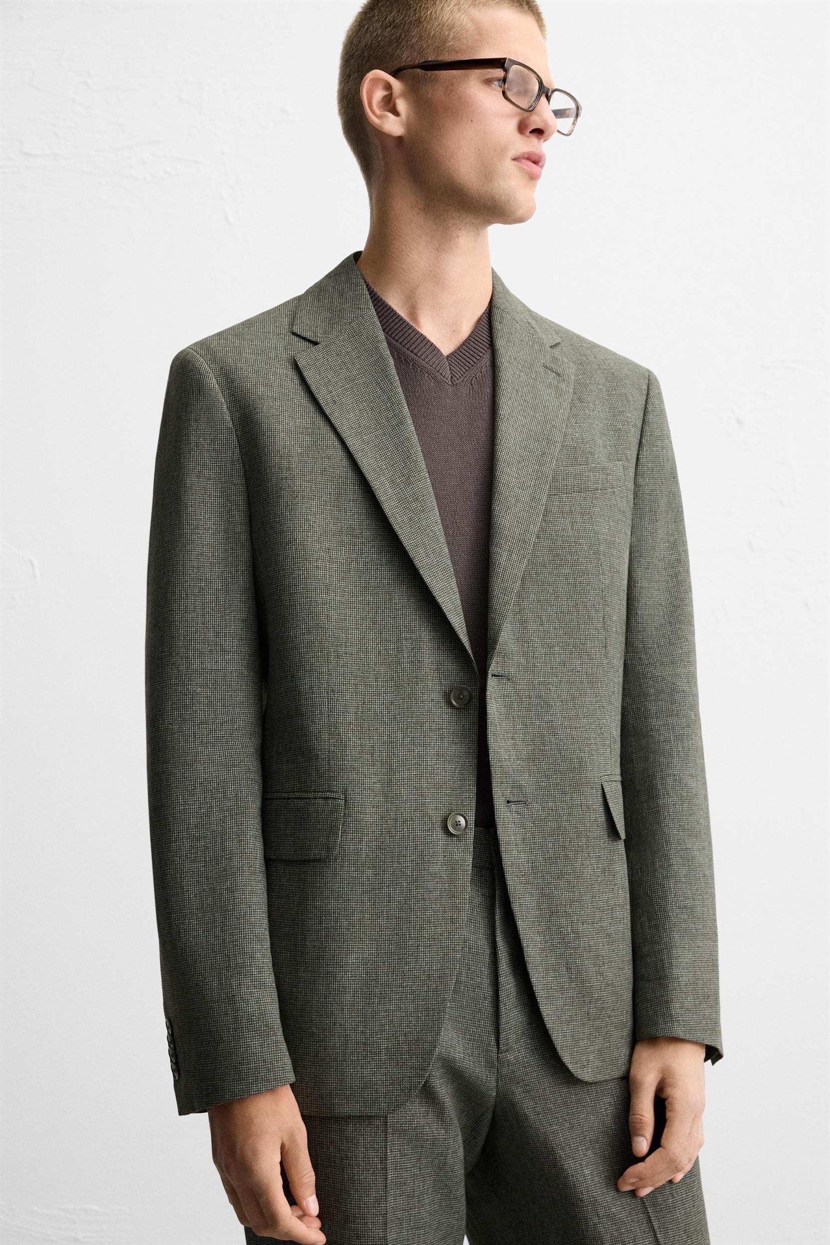 HOUNDSTOOTH LINEN BLEND SUIT JACKET Product Image