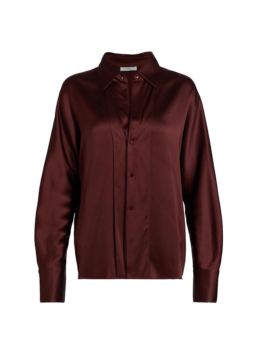 Womens Satin Button-Front Shirt Product Image