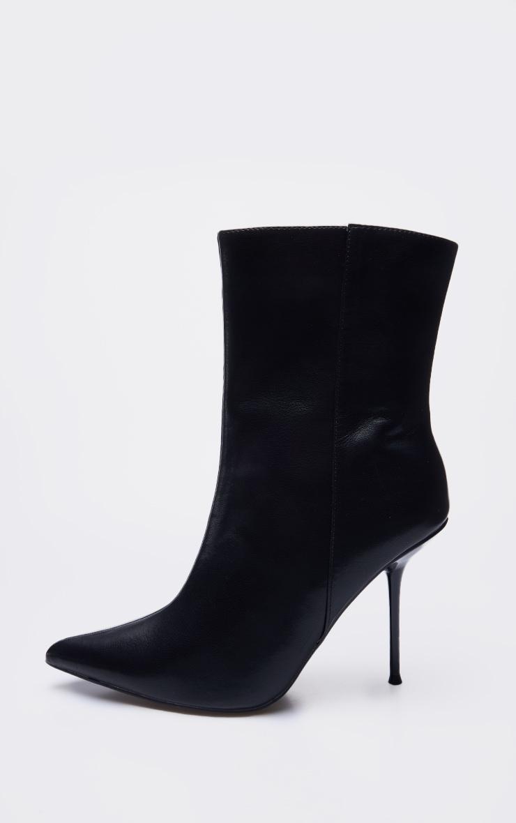  Black Pu Point Toe Mid Heeled Ankle Boots Product Image