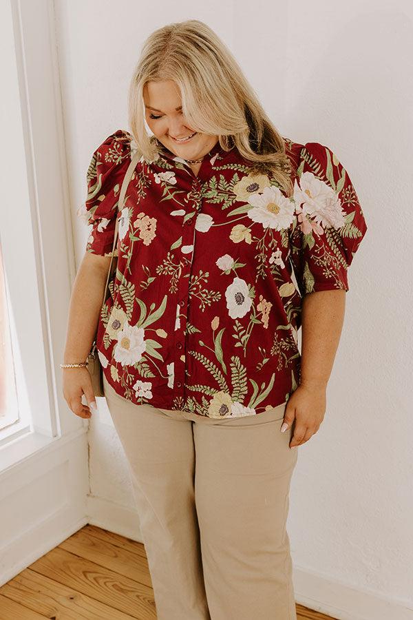 Dreaming Of Dahlias Button Up Top in Wine Curves Product Image