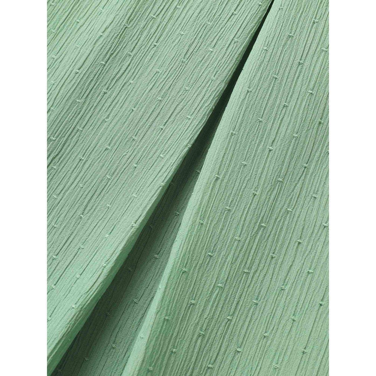 Plus Size Mint V Neck Plain Pleated Tab Sleeve Blouse Women Work From Home Elbow-length sleeve V-neck Work Blouses BloomChic 12/L Product Image